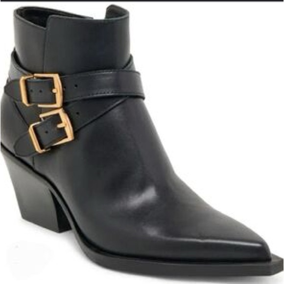 Dolce Vita Shoes - Dolce Vita Volli Black Leather Buckle Pointed Toe Booties